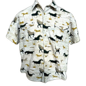 Vintage 90s Cowboy Real Work Wear Original Horses Short Sleeve Shirt - Men M